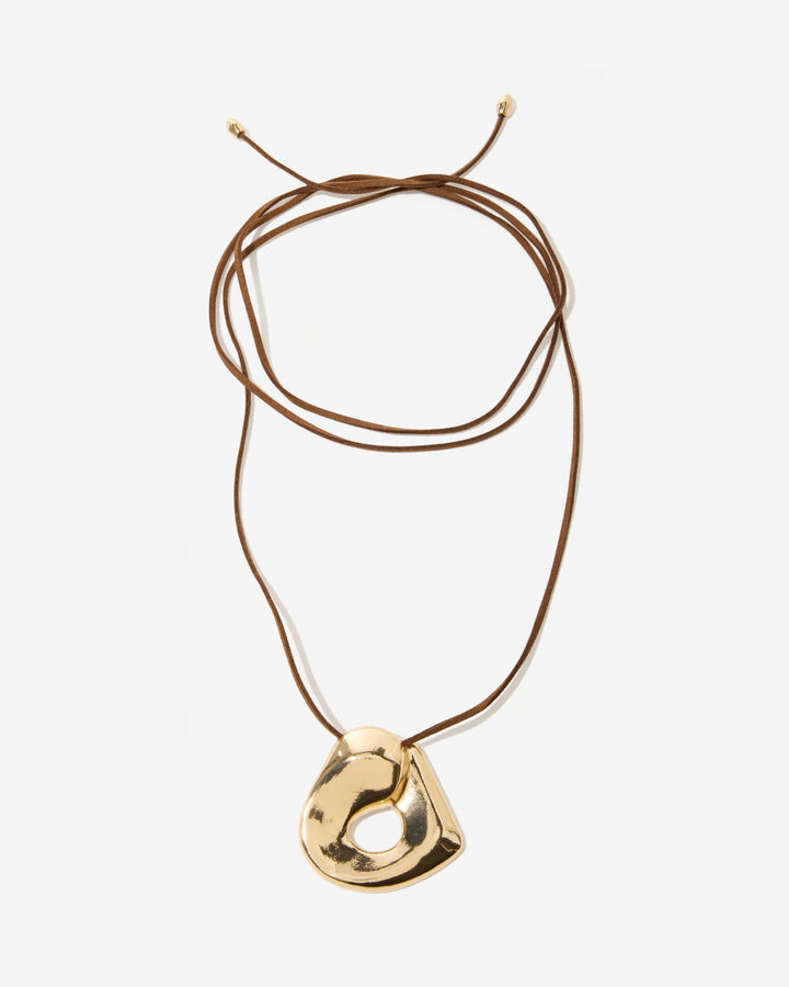 Hardware Suede Tie Necklace Brown