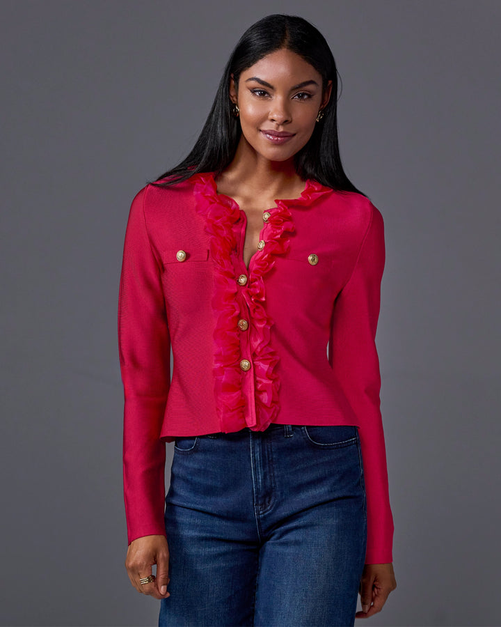 Ruffle Trim Bandage Cardigan Jester Red