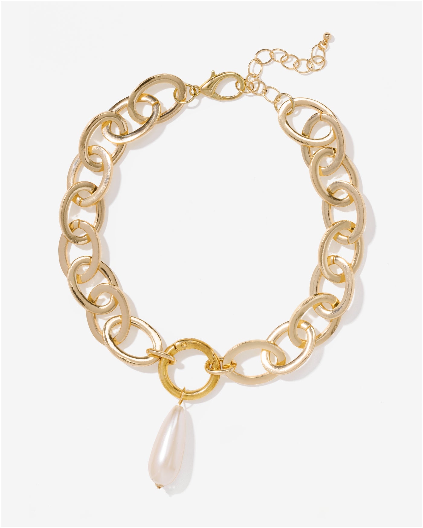 Chain Pearl Drop Necklace Gold