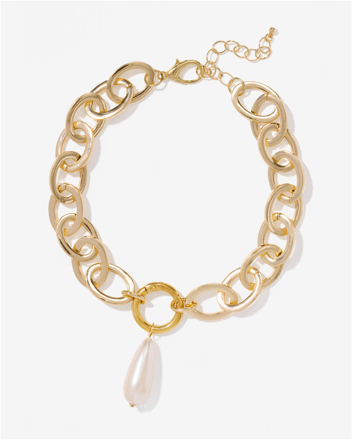 Chain Pearl Drop Necklace Gold