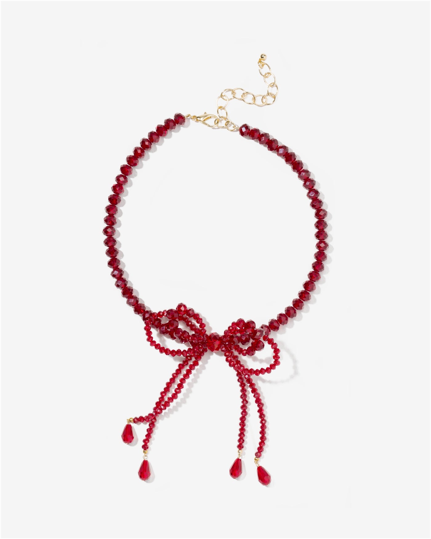 Beaded Bow Necklace Red
