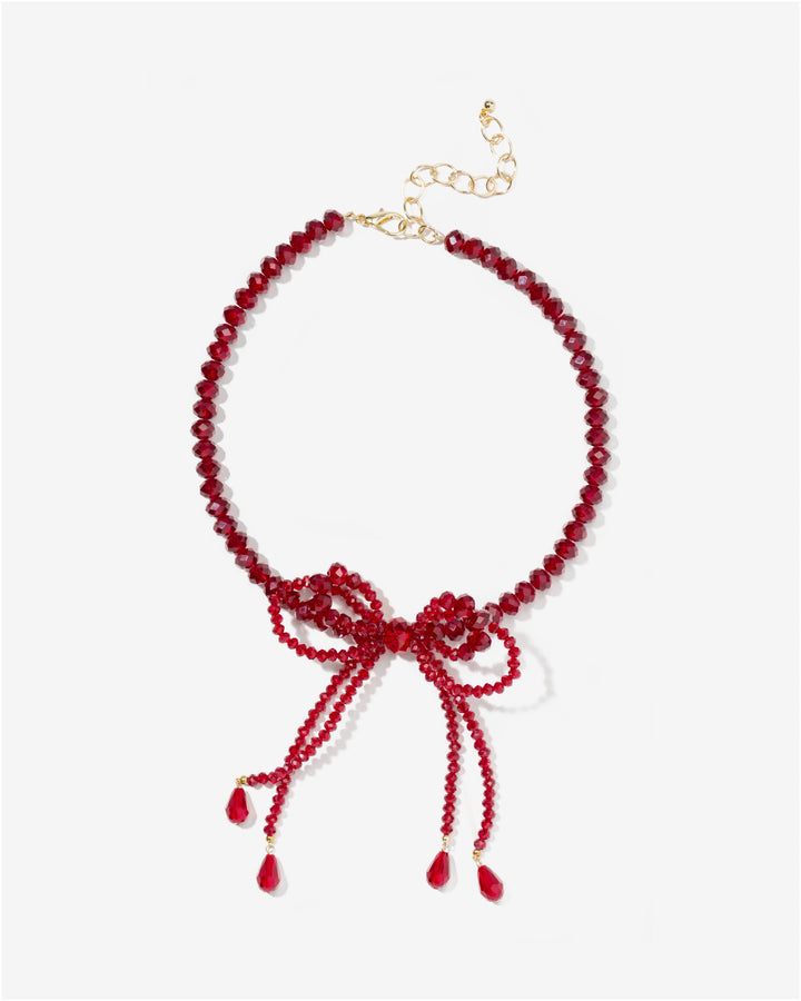 Beaded Bow Necklace Red