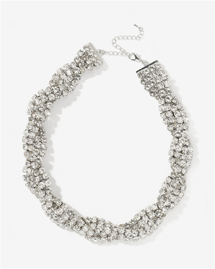 Twisted Crystal Necklace Silver