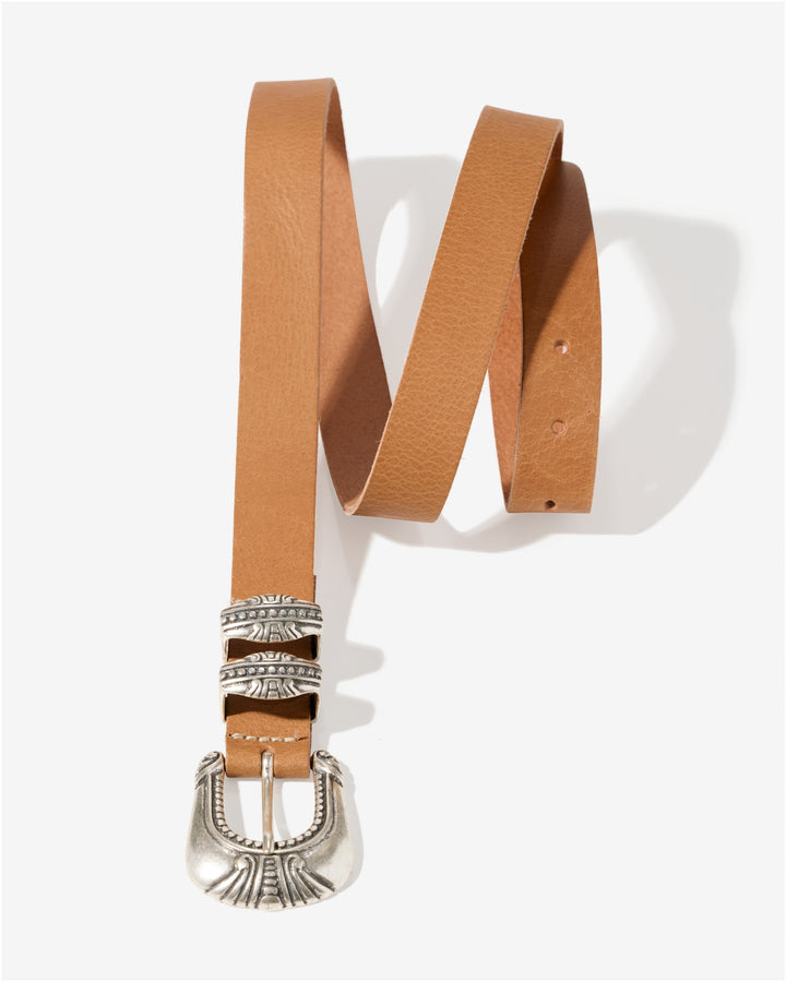 Western Engraved Hardware Buckle Belt Camel