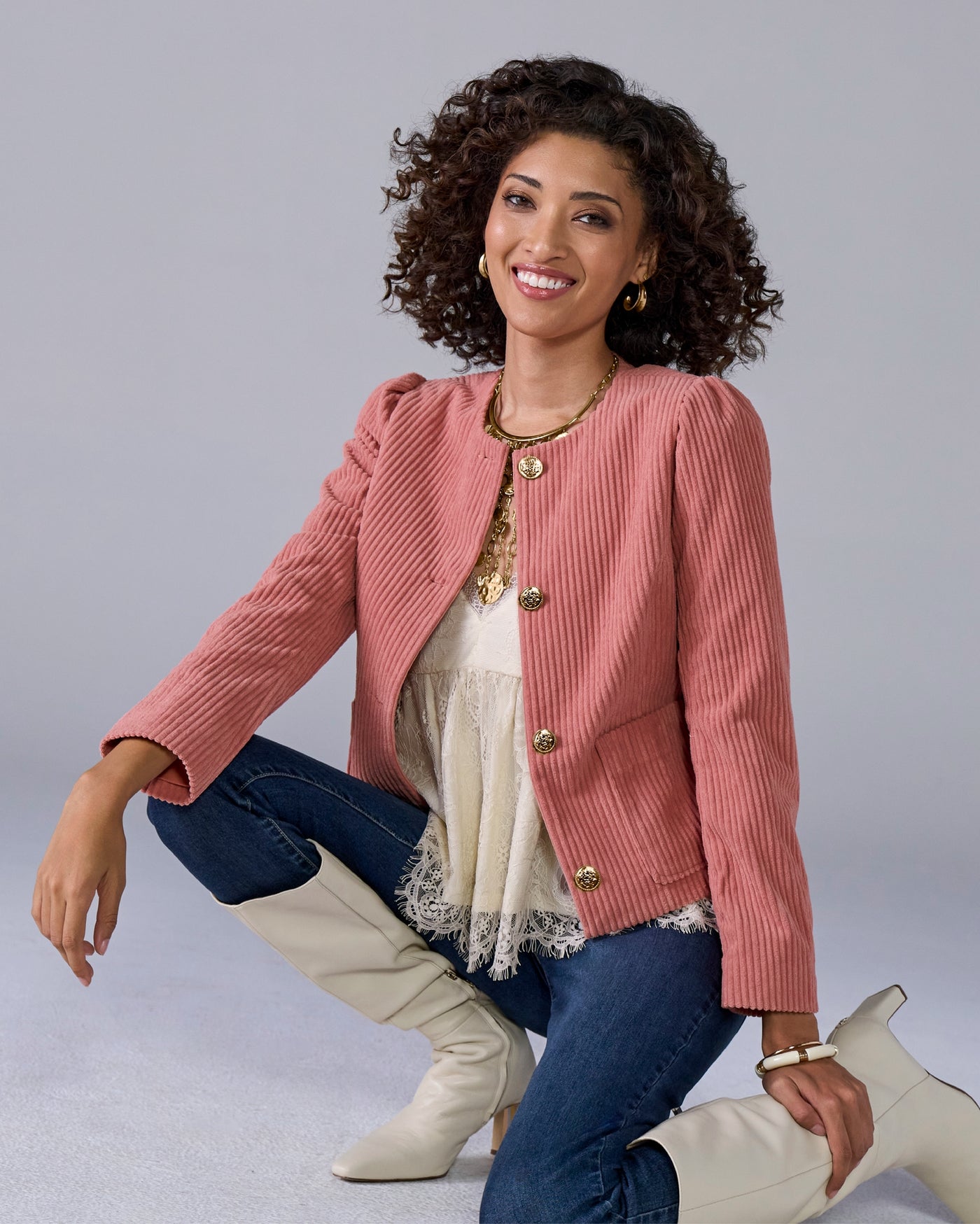 Chic Corduroy Lady Jacket Rose Tan