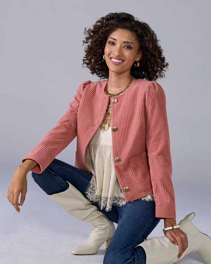 Chic Corduroy Lady Jacket Rose Tan