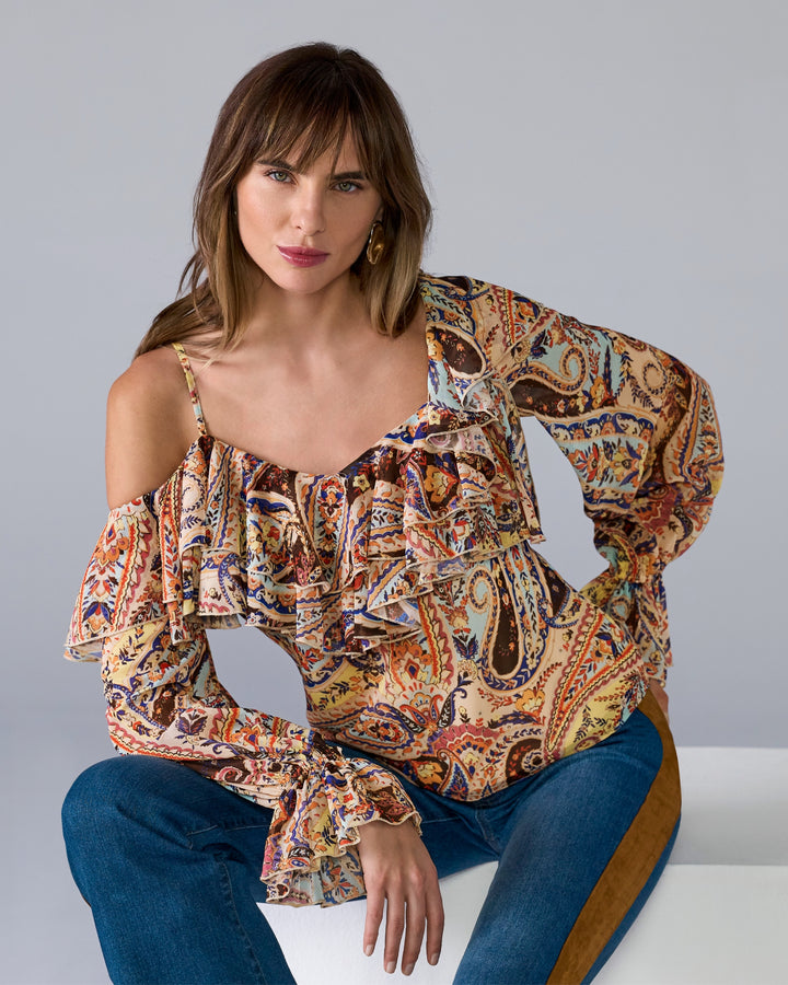 Printed Layered Ruffle Chic Blouse Uptown Paisley