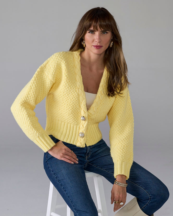 Textured Braid Detail Cardigan Sunshine