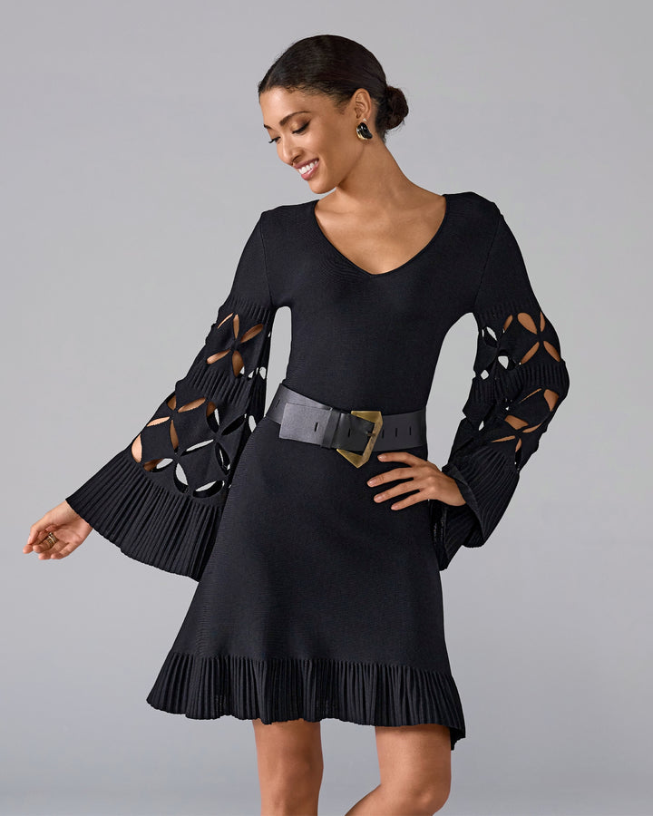 Laser Cut Milano Stitch Fit and Flare Dress Black