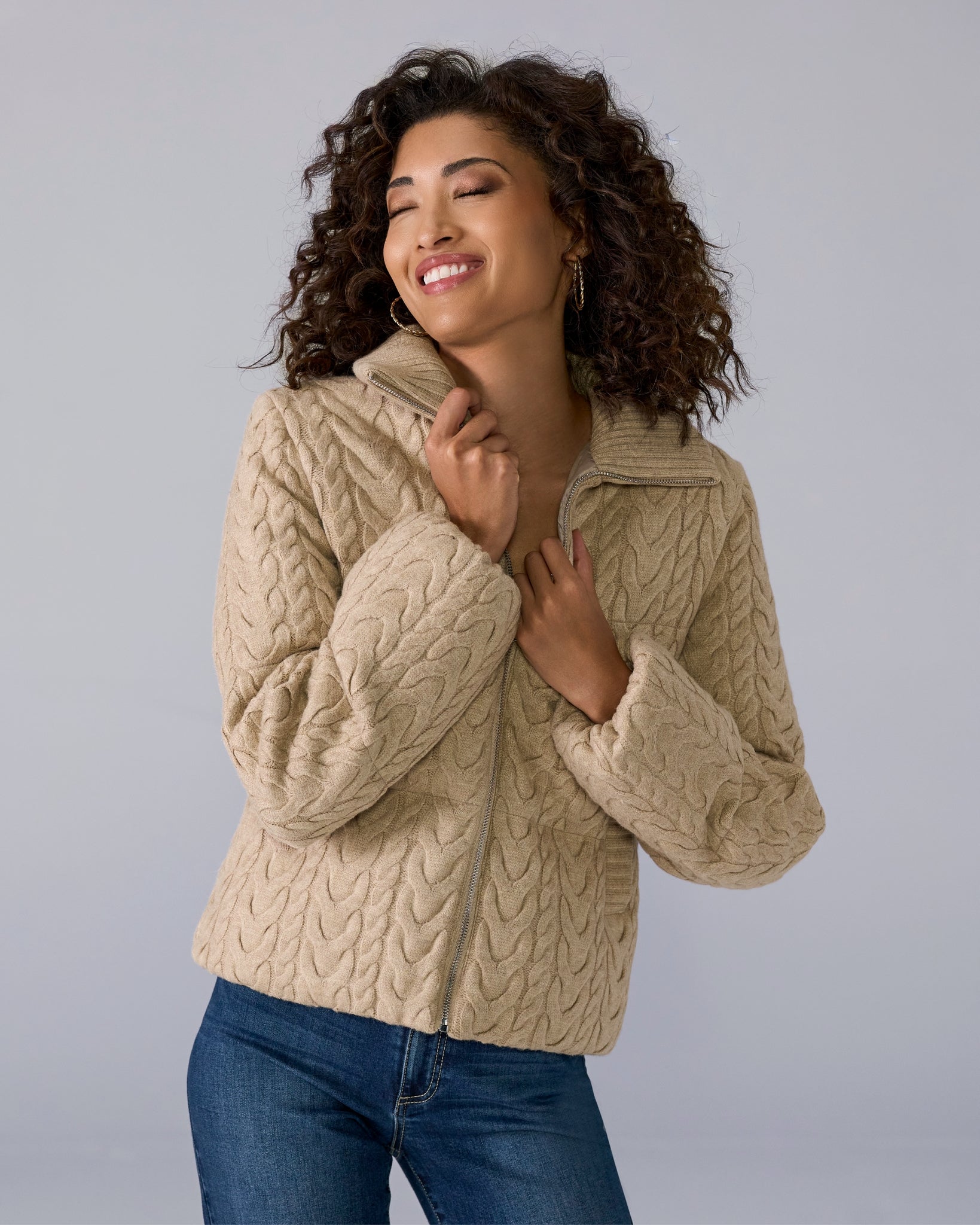 Cable Knit Puffer Coat - Heathered Oatmeal | Boston Proper