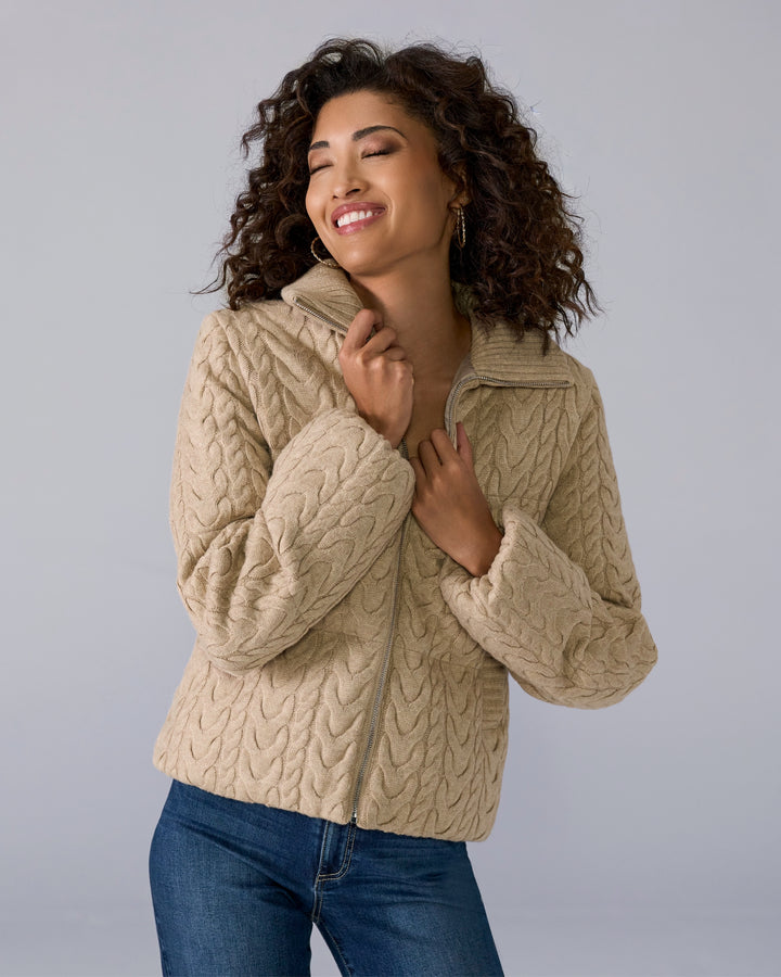 Cable Knit Puffer Coat Heathered Oatmeal