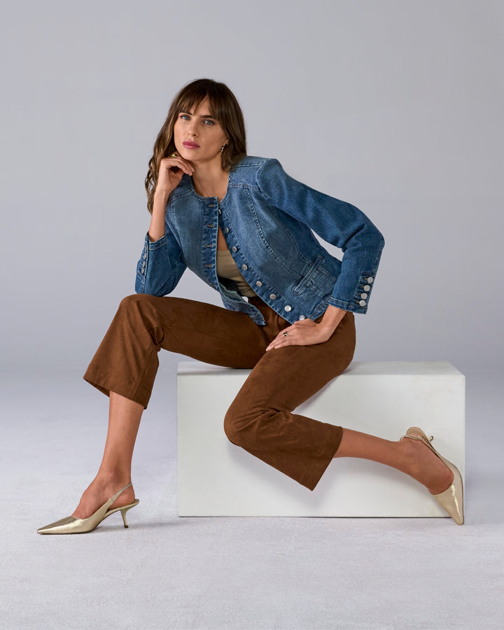 Faux Suede Kick Flare Pant Tortoise Shell