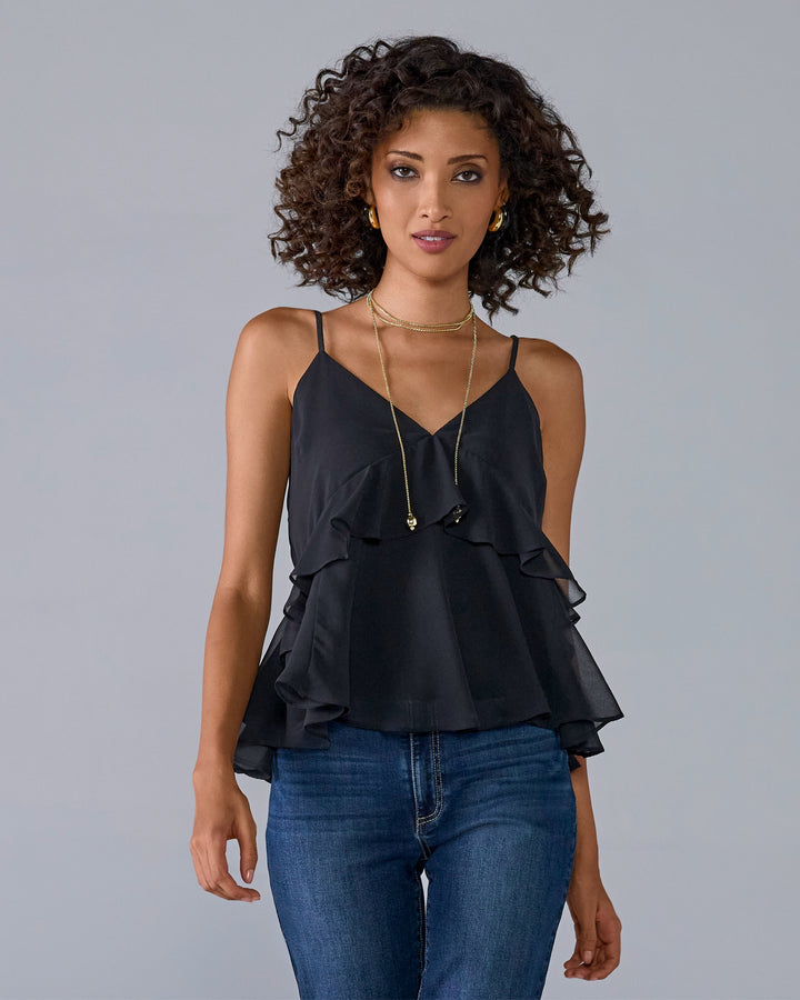 Sleeveless Ruffle Blouse Black
