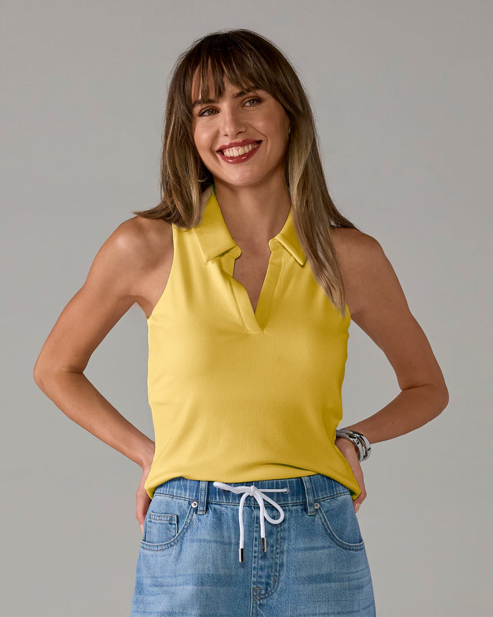 So Essential Polo Neck Knit Top Lemon Drop