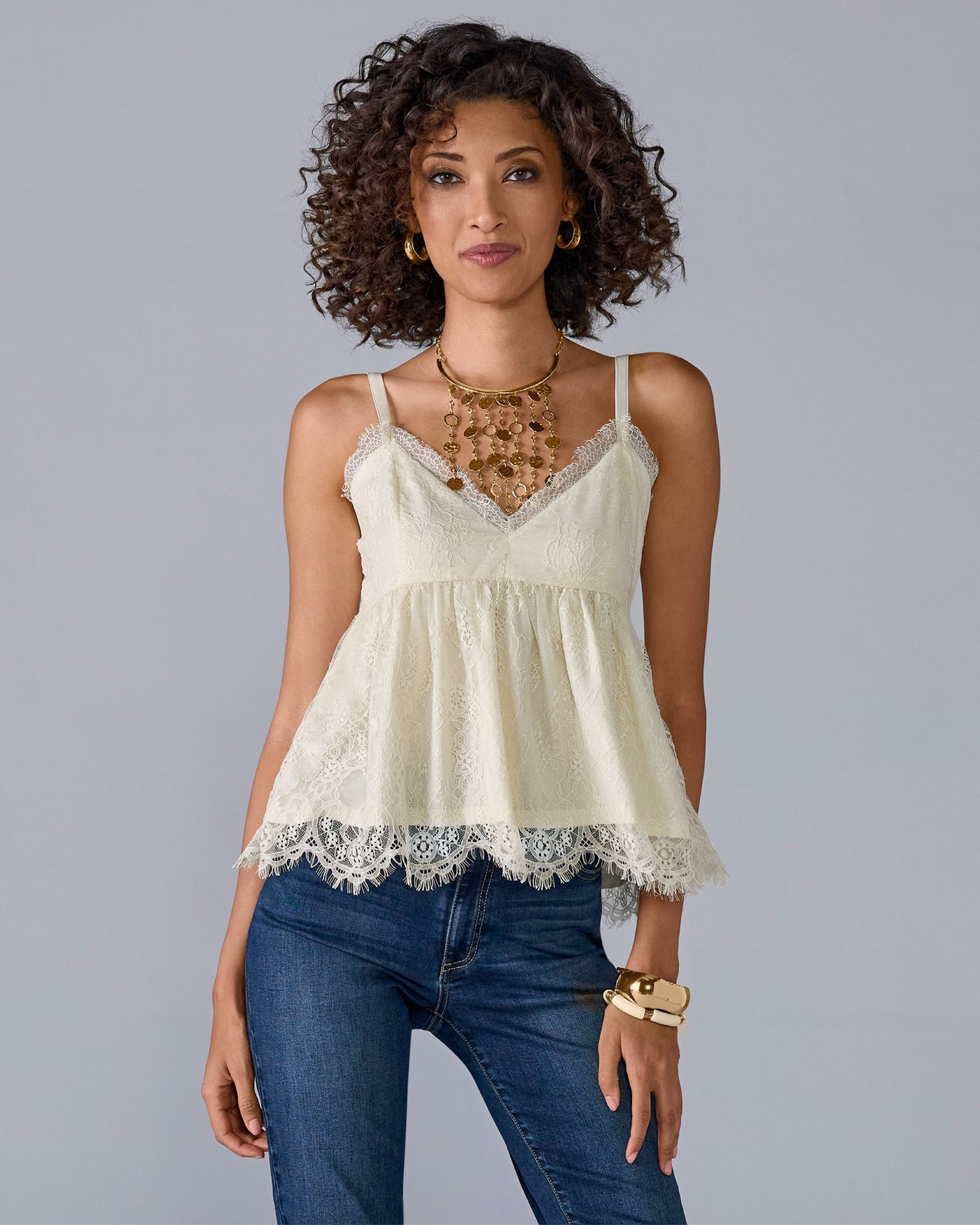 Scalloped Lace Peplum Top Antique White