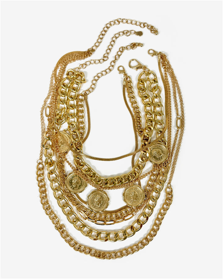 Layered Coin Chain Necklace Gold