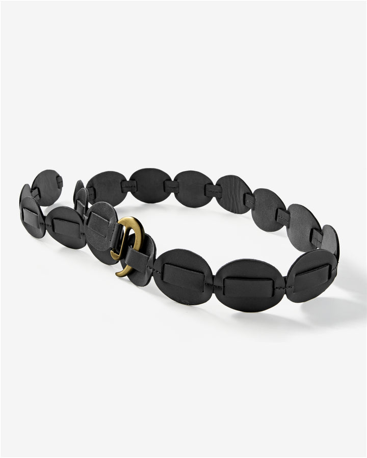 Circle Cut Leather Belt Black