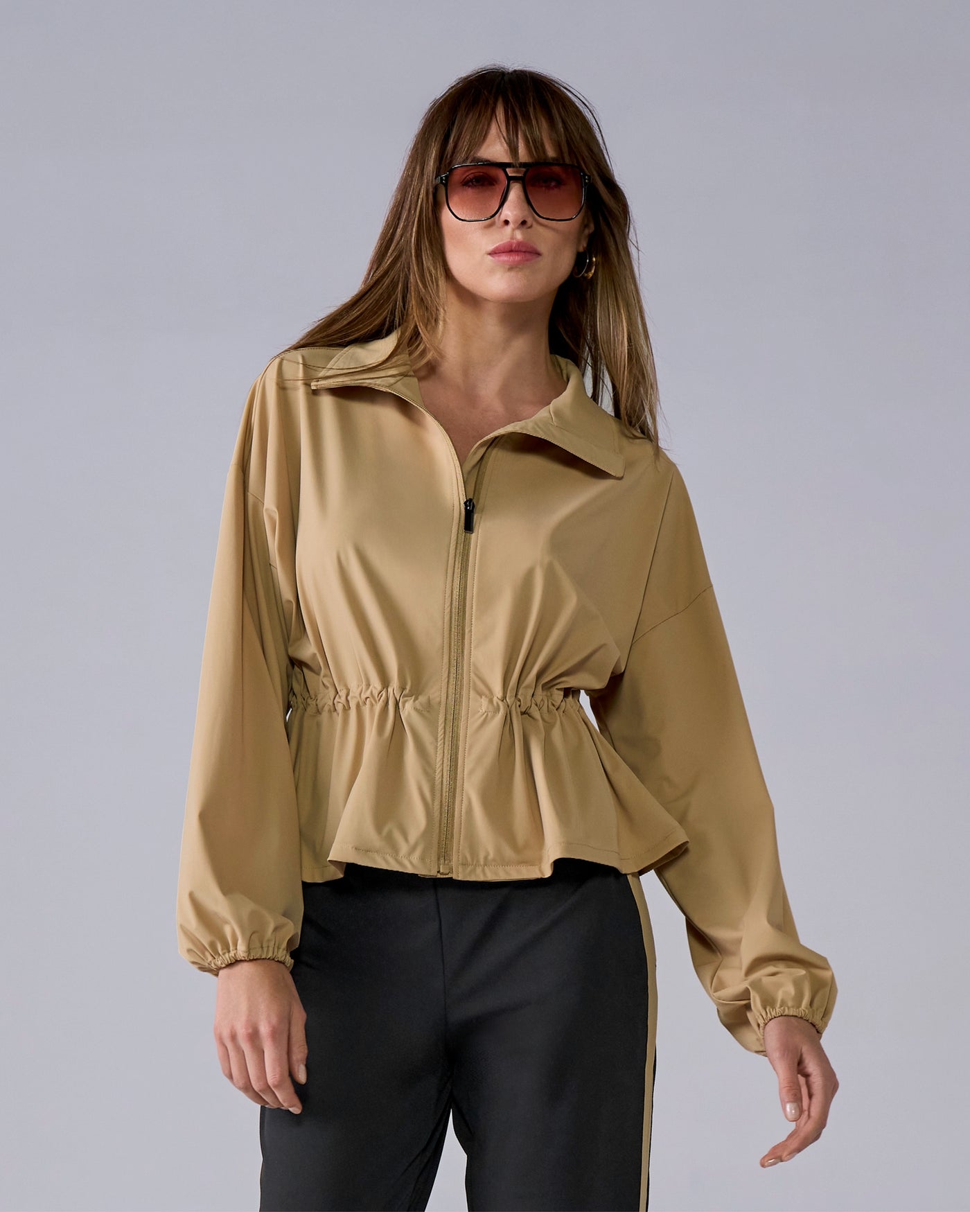 Drawstring Windbreaker Jacket Sesame