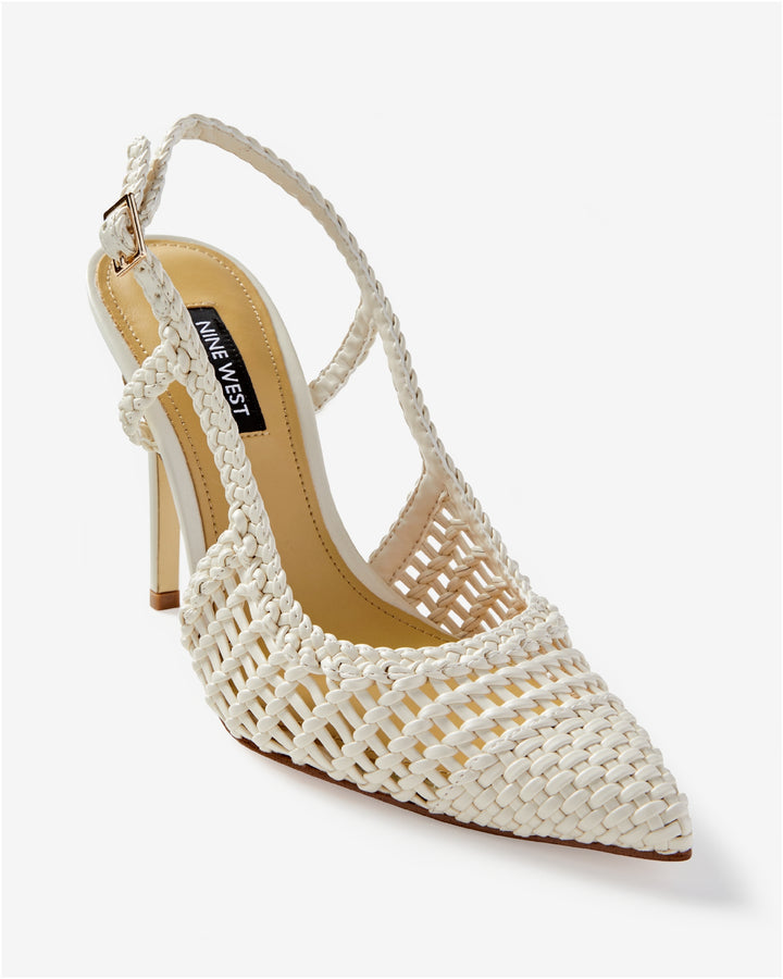 Nine West Interwoven Slingback Closed Toe Heel Cream