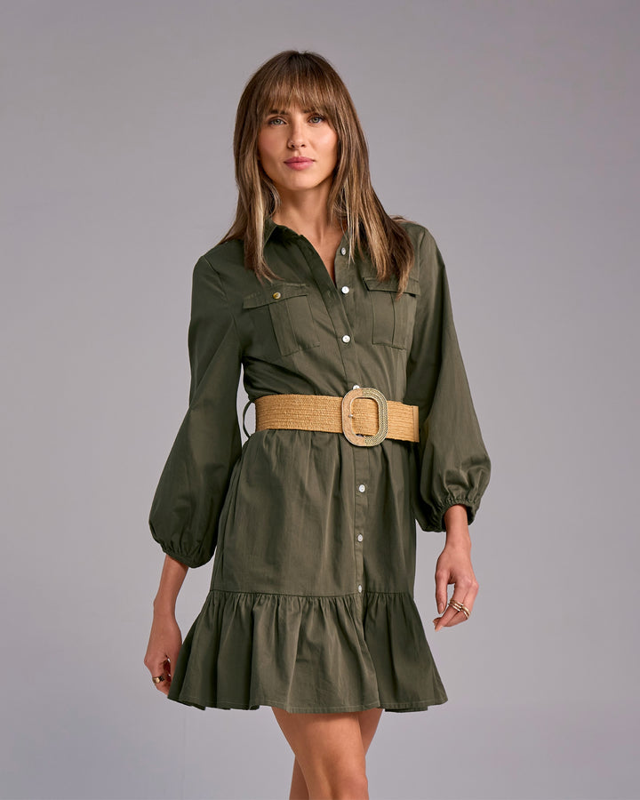 Tiered Utility Shirt Dress Olive Night