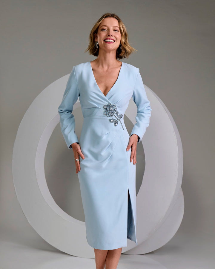 Surplice Embellished Sheath Dress Blue Cloud