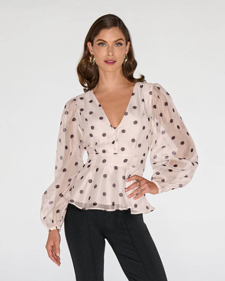 Printed Polka Dot Peplum Blouse Forever Dot