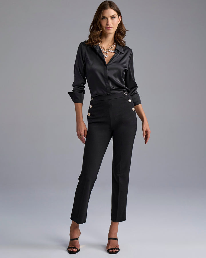 Ultimate Ponte Cropped Pant with Button Detail Black