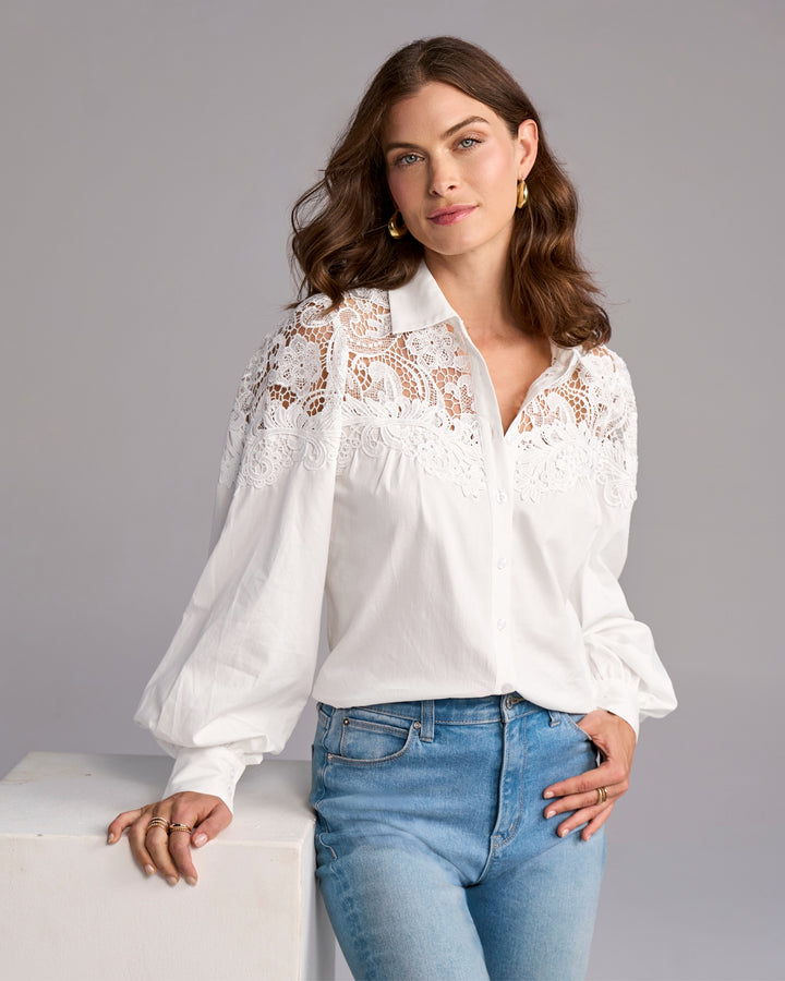 Lace Button Up Shirt Pure White