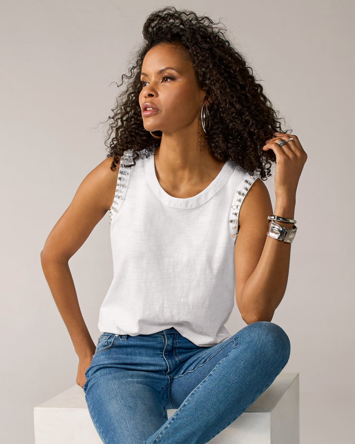 Slub Embellished Tank White
