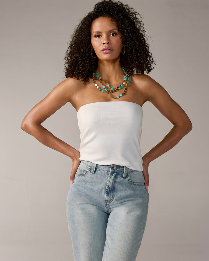 So Essential Ribbed Strapless Tube Top White