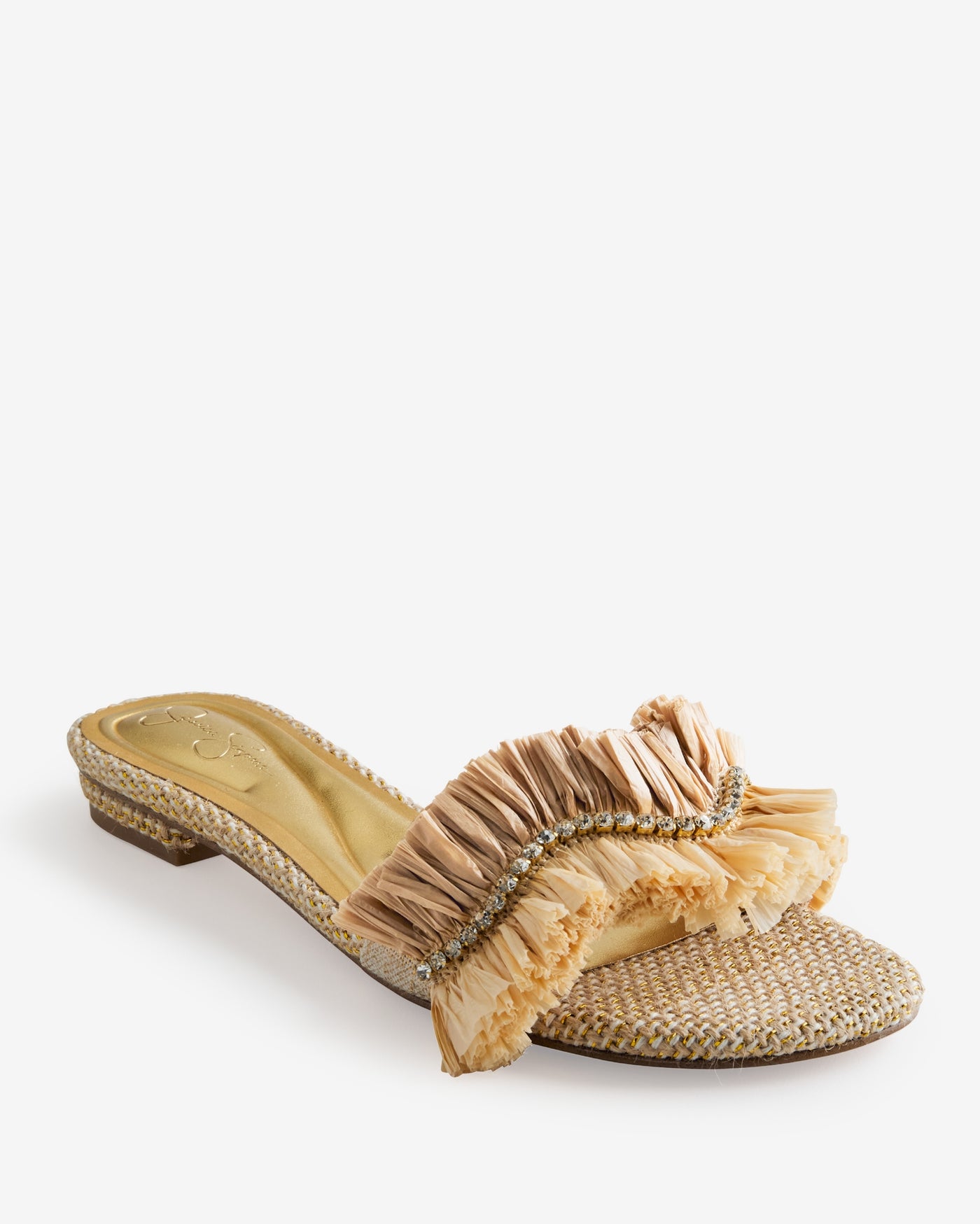 Jessica Simpson Raffia Rhinestone Slide Light Natural