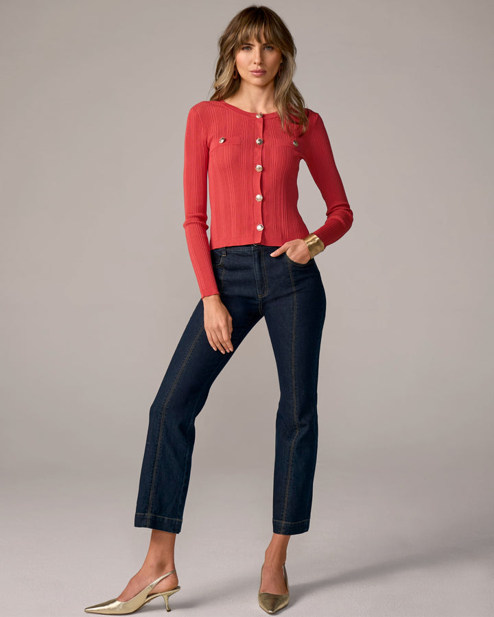 Contrast Stitch Kick Flare Ankle Jean Dark Wash Denim