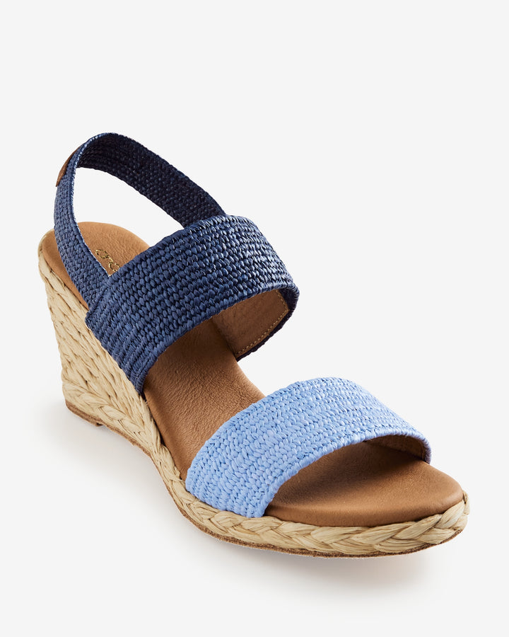 Andre Assous Colorblocked Raffia Espadrille Wedge Blue Multi