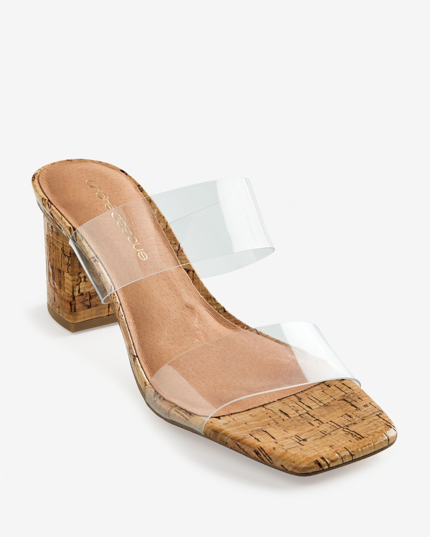 Andre Assous Vinyl and Cork Block Heel Clear