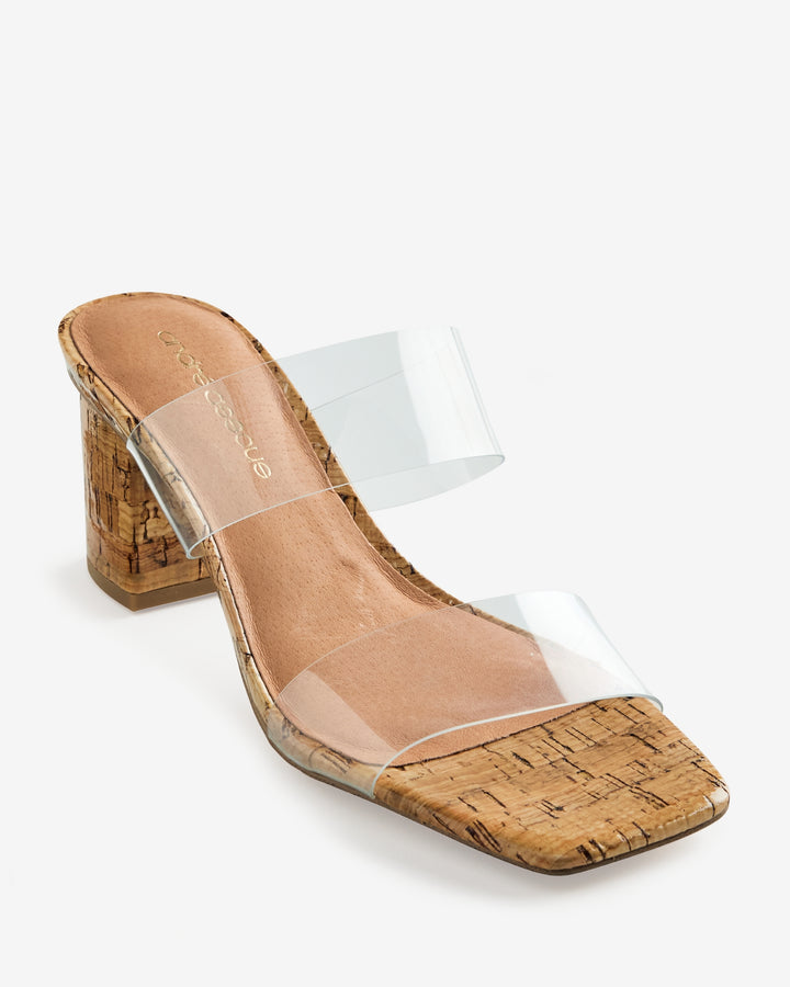 Andre Assous Vinyl and Cork Block Heel Clear