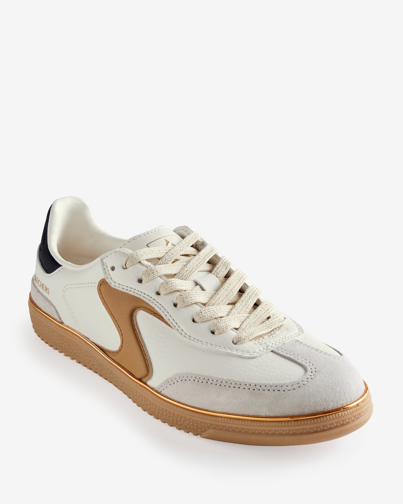 Skechers Leather and Suede Color Blocked Metallic Lace Up Sneaker White Multi