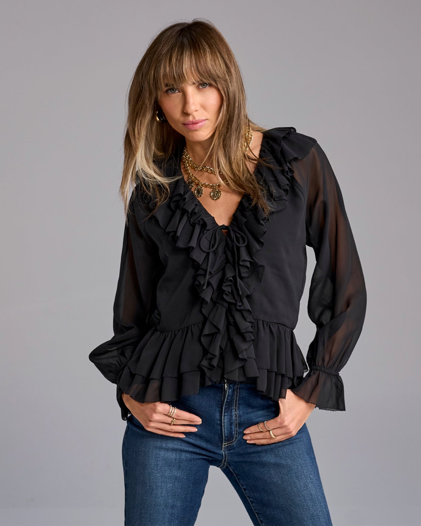 Ruffle Peplum Blouse Black