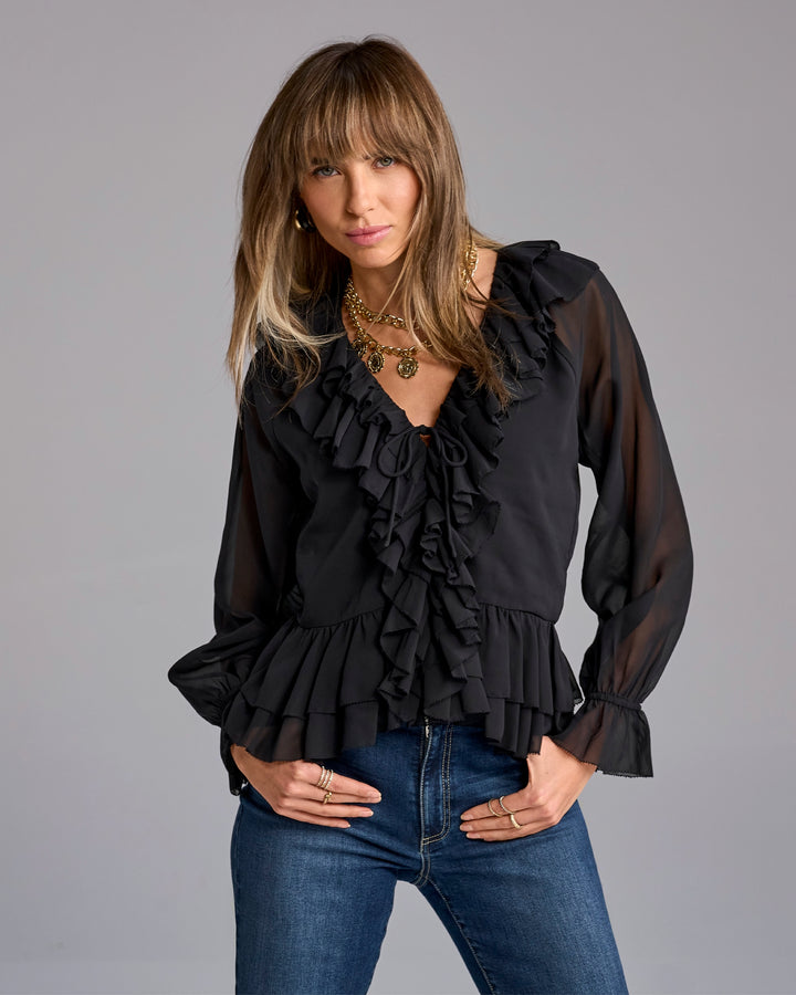 Ruffle Peplum Blouse Black