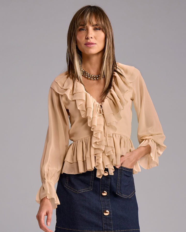 Ruffle Peplum Blouse Cappuccino