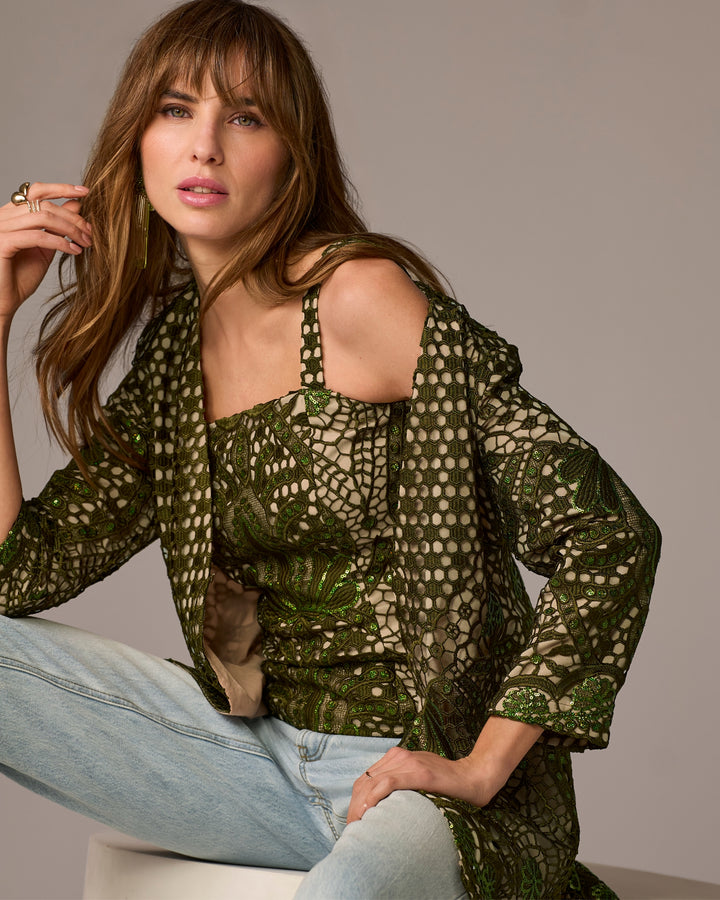 Eyelet 3/4 Sleeve Jacket Olive