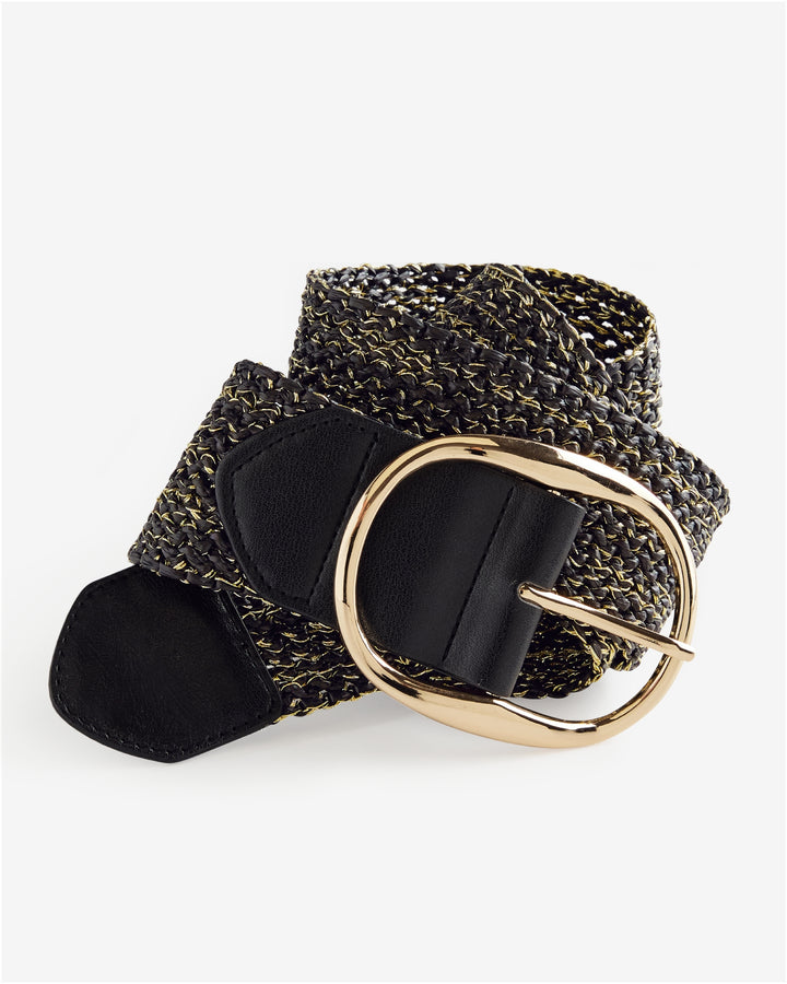 Black and Gold Woven Raffia Belt Black/Gold