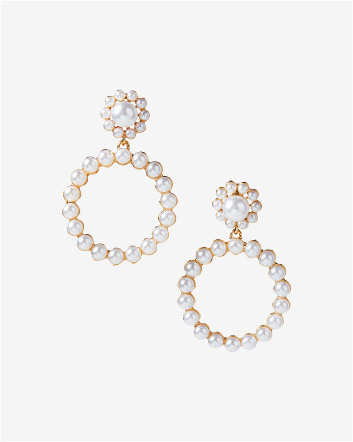 Pearl Drop Hoop Earring White/Gold
