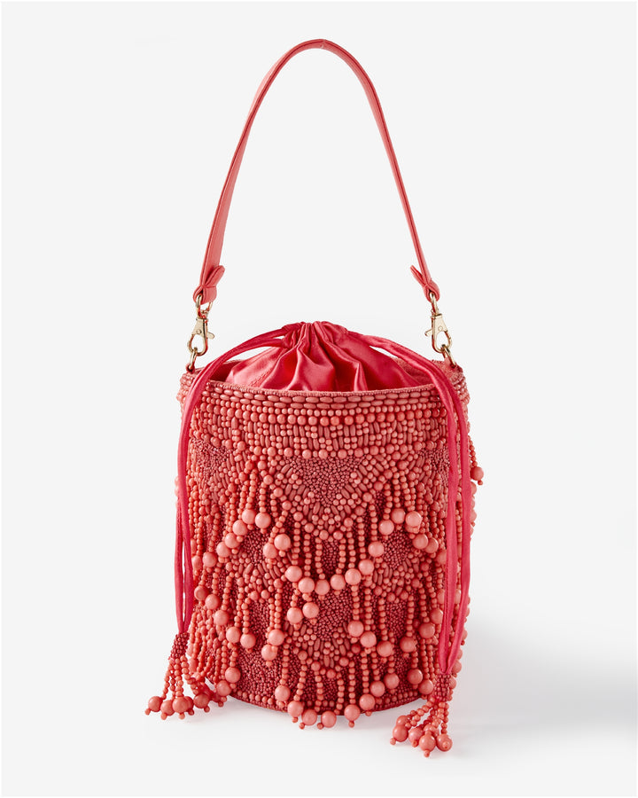 Beaded Embellished Bucket Bag Pink