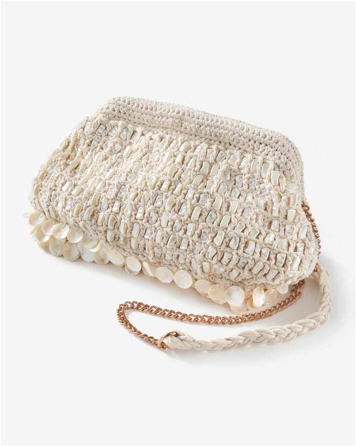 Pearl Woven Clutch White/Natural