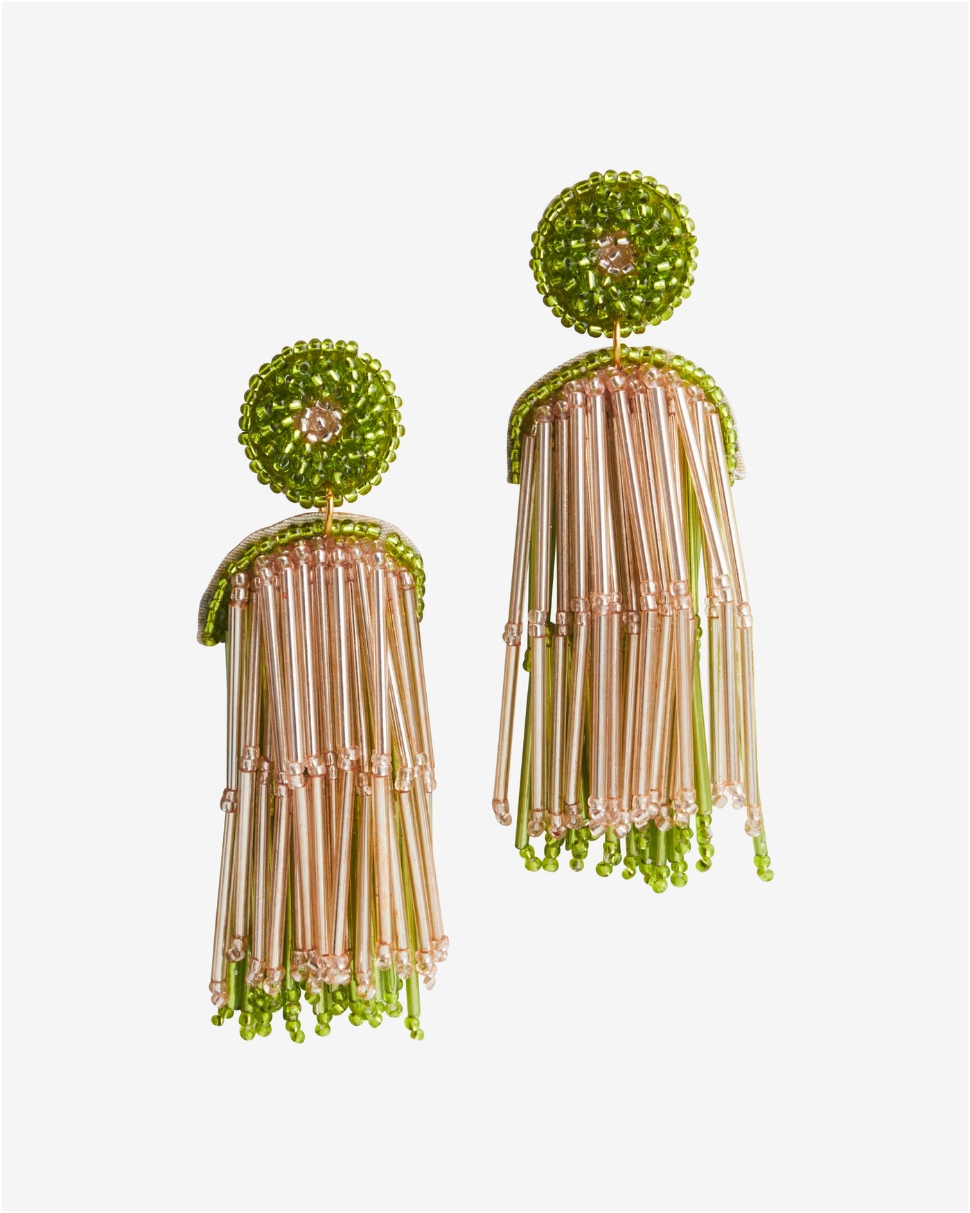 Beaded Tassel Earring Green/Gold