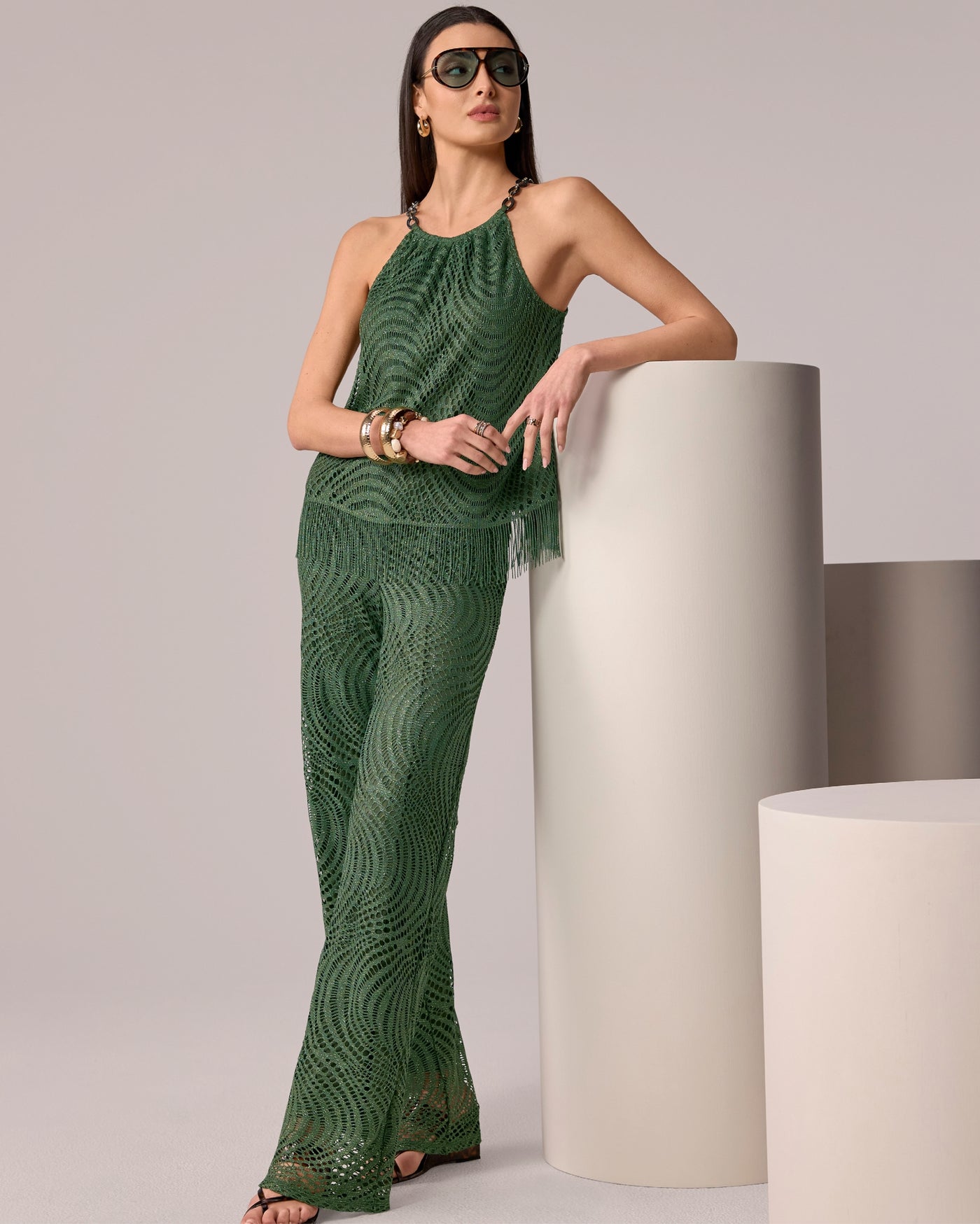 Lace Eyelet Pant Bronze Green