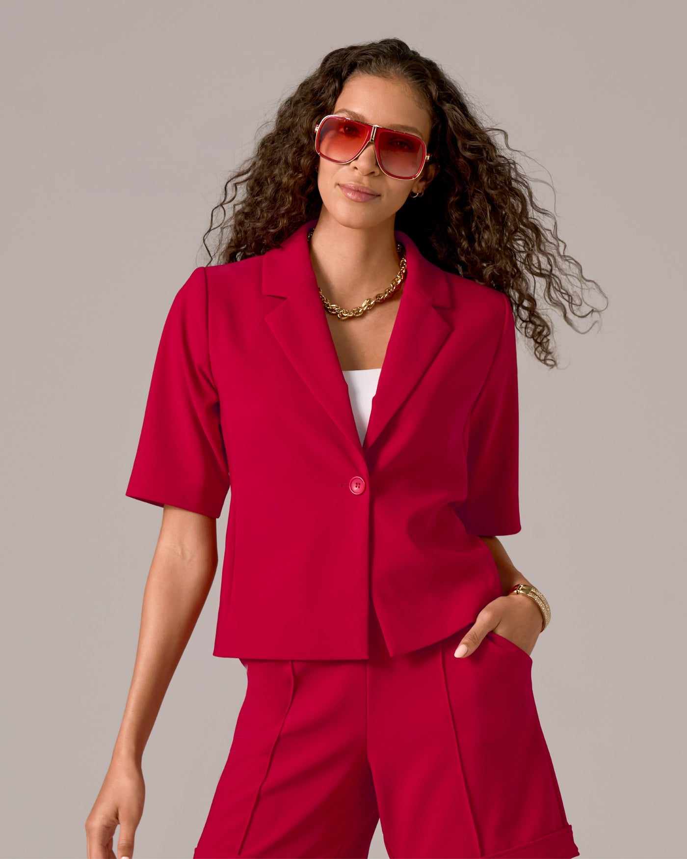 Beyond Travel Short Sleeve Blazer Tango Red