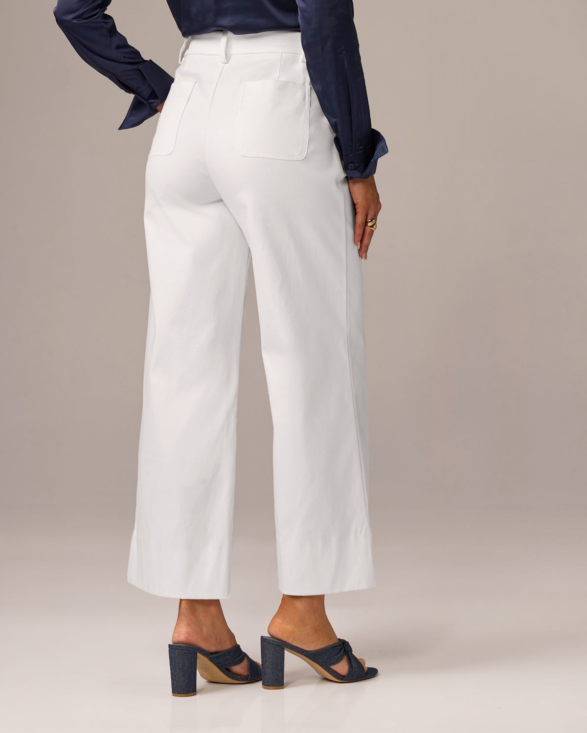 Ankle Length Wide Leg Twill Pant Pure White