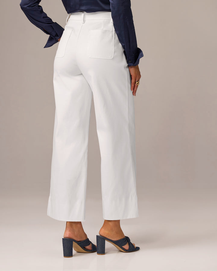 Ankle Length Wide Leg Twill Pant Pure White
