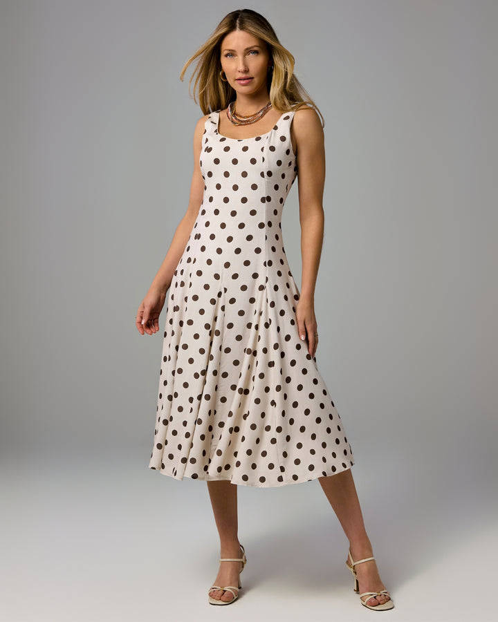Printed Square Neck Midi Dress White Chocolate Dot